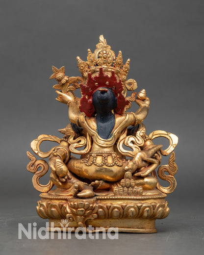 Front view of Dzambhala with Consort statue gold gilded copper handmade Himalayan Buddhist sculpture