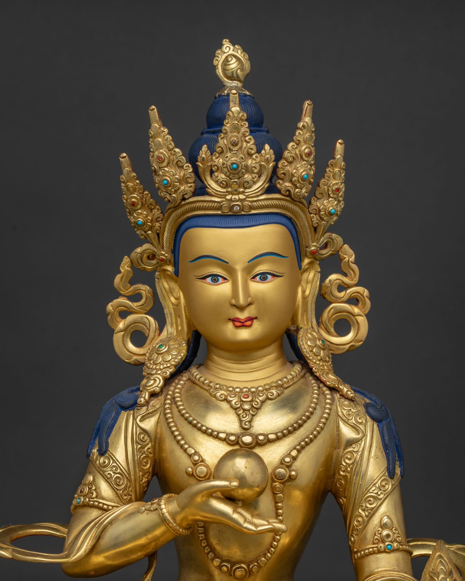 Gold gilded Kshitigarbha Bodhisattva sculpture handcrafted by Newari artisans from Nepal