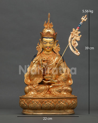 Gold gilded Tsokye Dorje statue front view, 39 cm tall, 22 cm wide, 5.56 kg