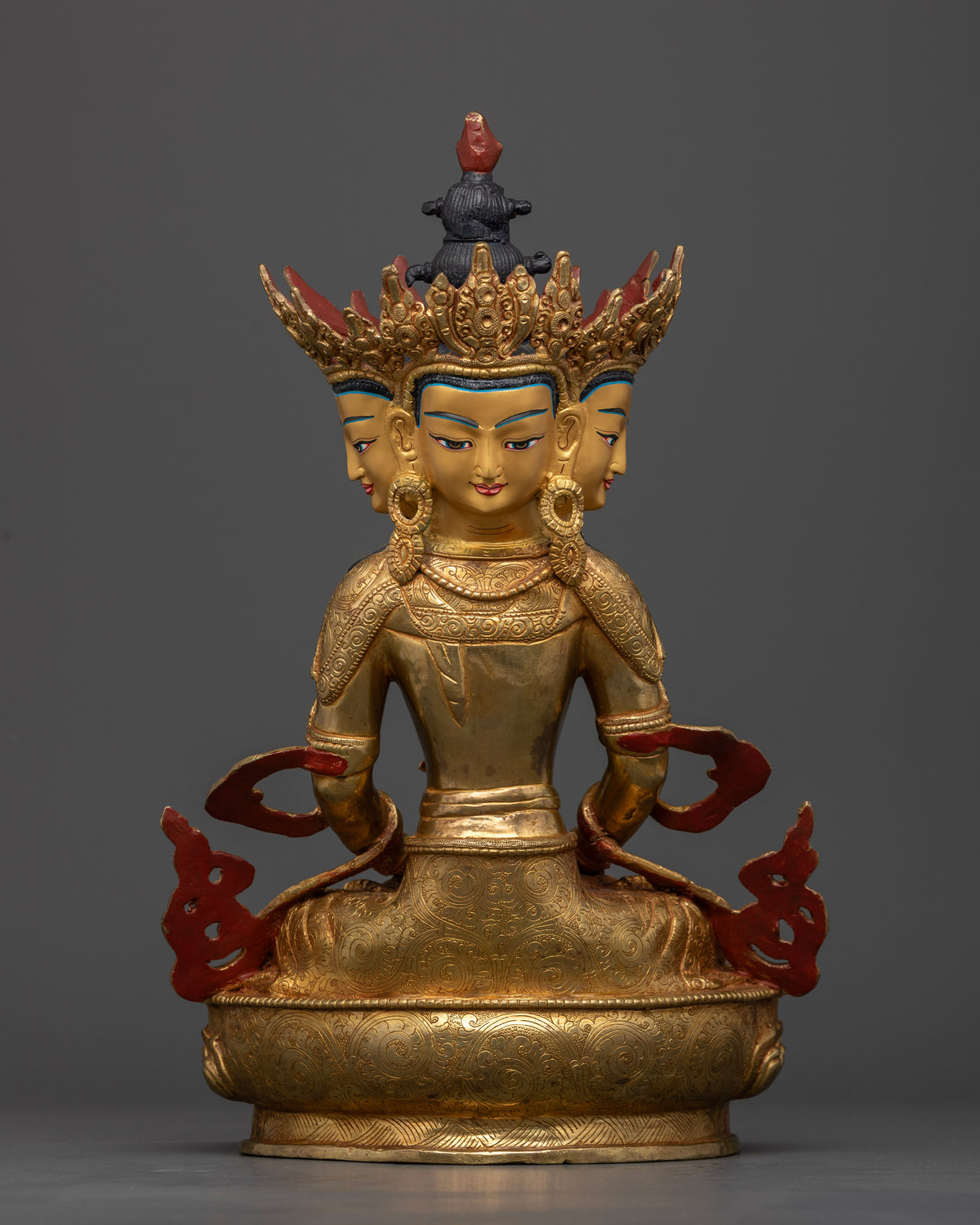 Gold-gilded Vairocana Buddha Statue with Dharma Wheel symbolism and traditional lost-wax casting craftsmanship