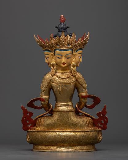 Gold-gilded Vairocana Buddha Statue with Dharma Wheel symbolism and traditional lost-wax casting craftsmanship