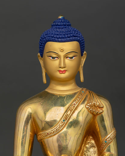 Gold painted face of Buddha Shakyamuni statue, Newari lost wax casting
