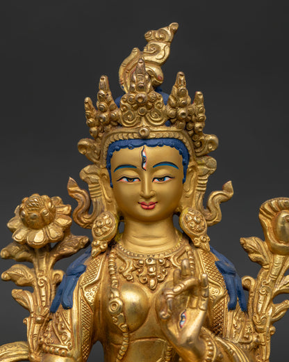 Gold Painted Face of White Tara Statue with Seven All Seeing Eyes.