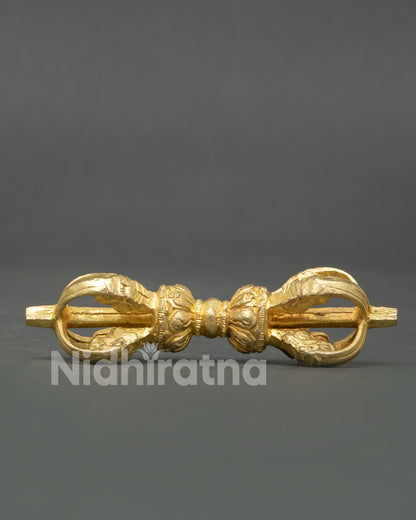 Gold Plated  Dorje Vajra with Traditional Himalayan Buddhist Design