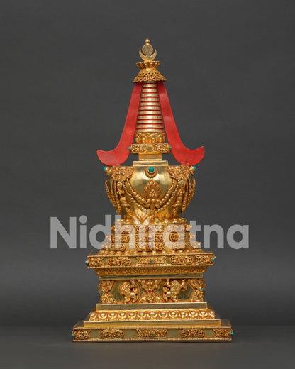 Gold Plated Namgyalma Stupa Showing Traditional Nepalese Buddhist Sacred Art Details