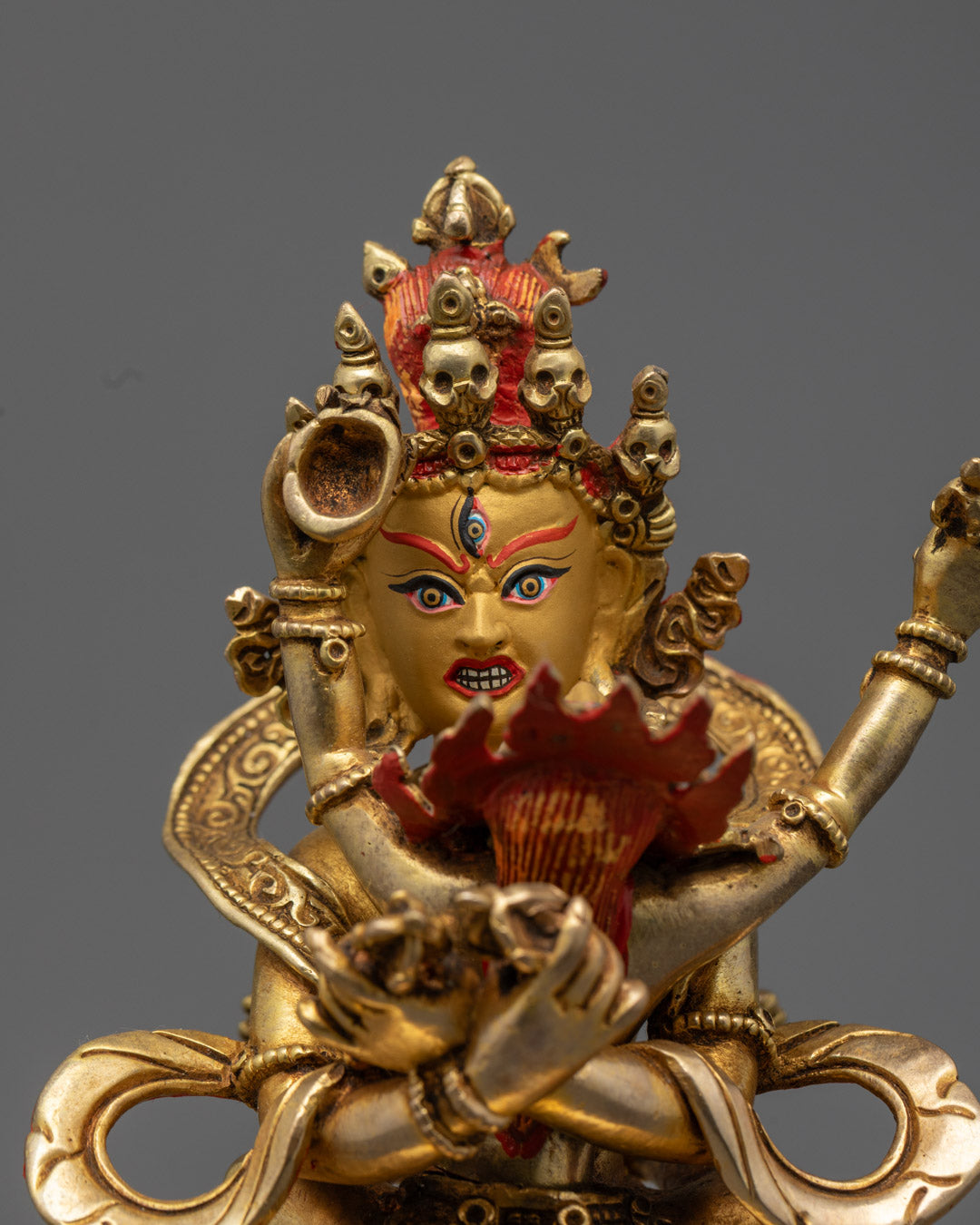 gold-plated Chakrasamvara and Vajravarahi statue showcasing intricate craftsmanship