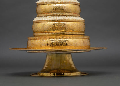 gold tiers with lotus motif on Mandala Offering Set