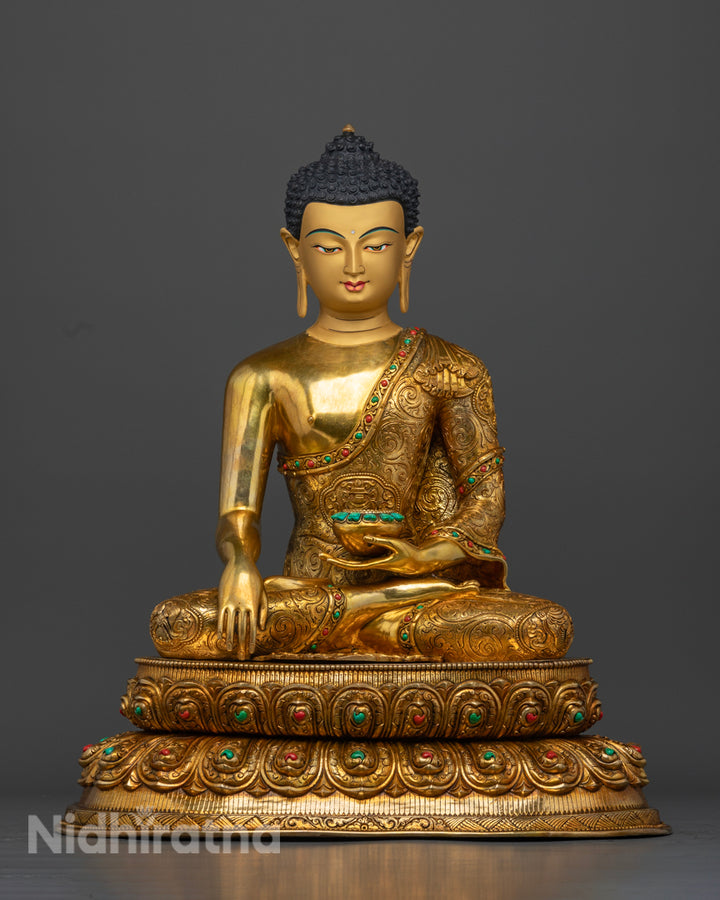 gold plate image of shakyamuni buddha | Intricate Shakyamuni Buddha | Spiritual Shakyamuni Buddha figurine
