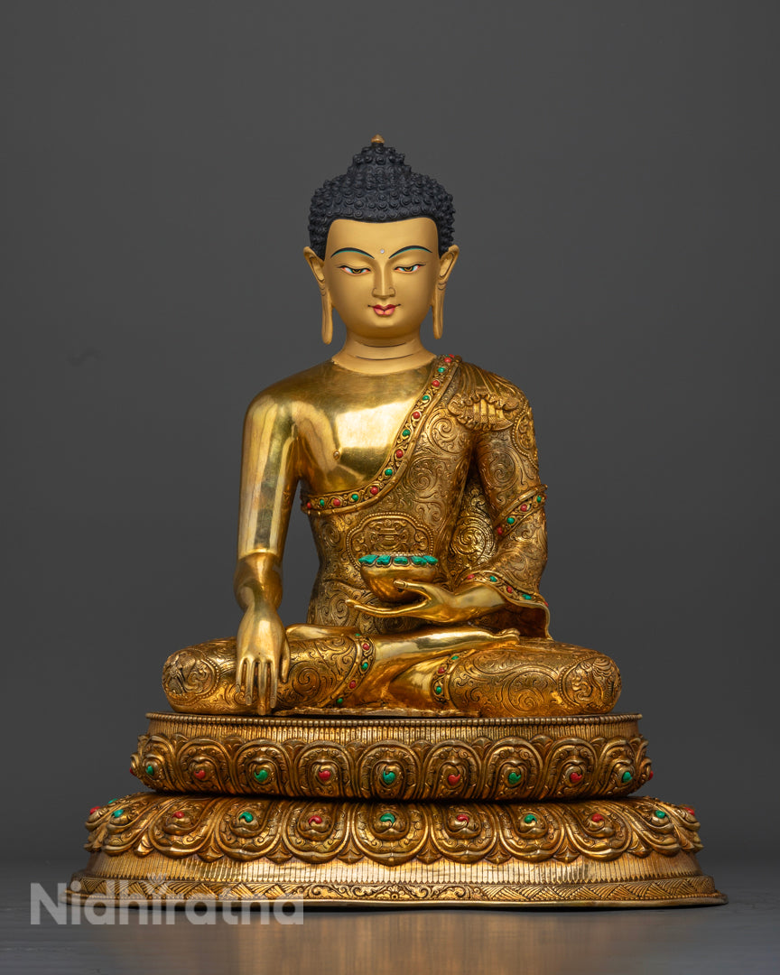 gold plate image of shakyamuni buddha | Intricate Shakyamuni Buddha | Spiritual Shakyamuni Buddha figurine
