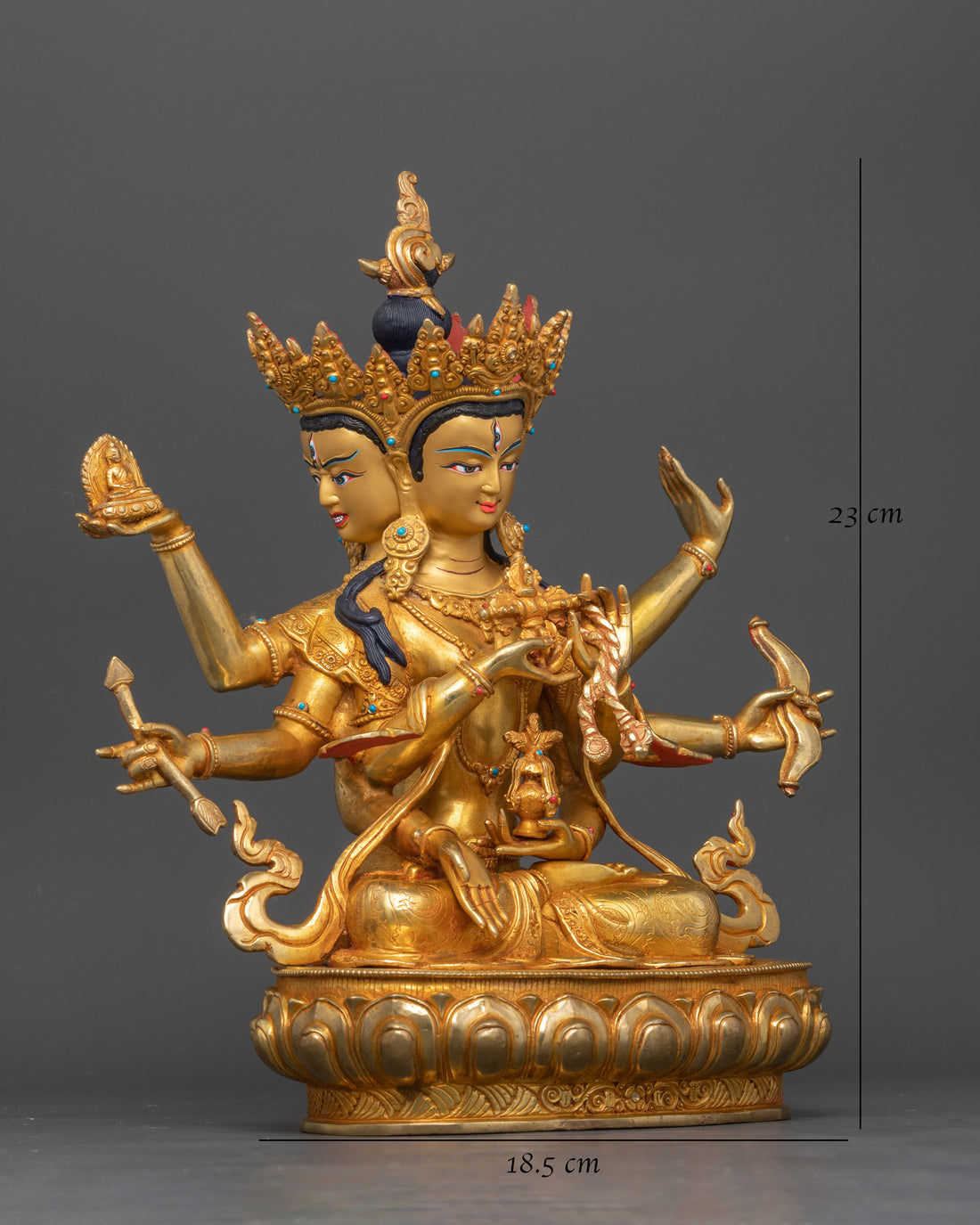 side view of gold plated namgyalma statue