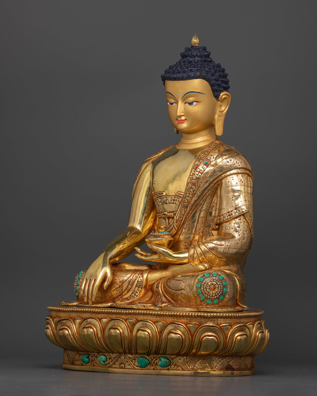 angular side profile of radiant shakyamuni buddha statue