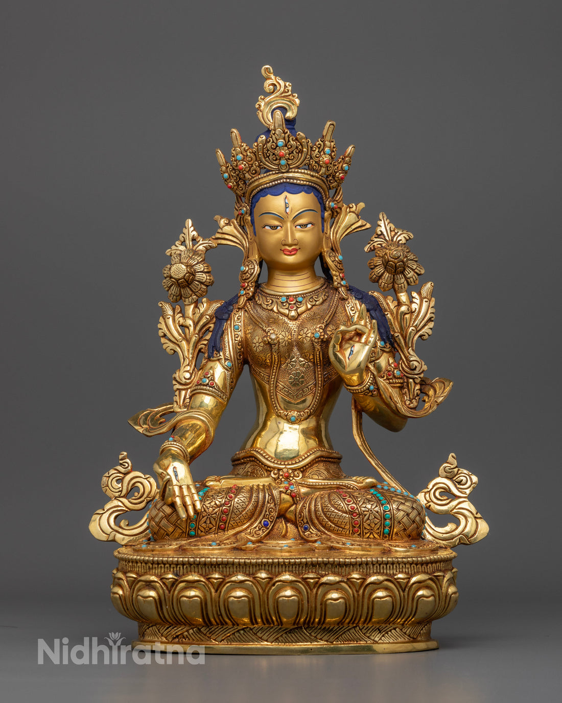 golden white tara statue for peace and longevity