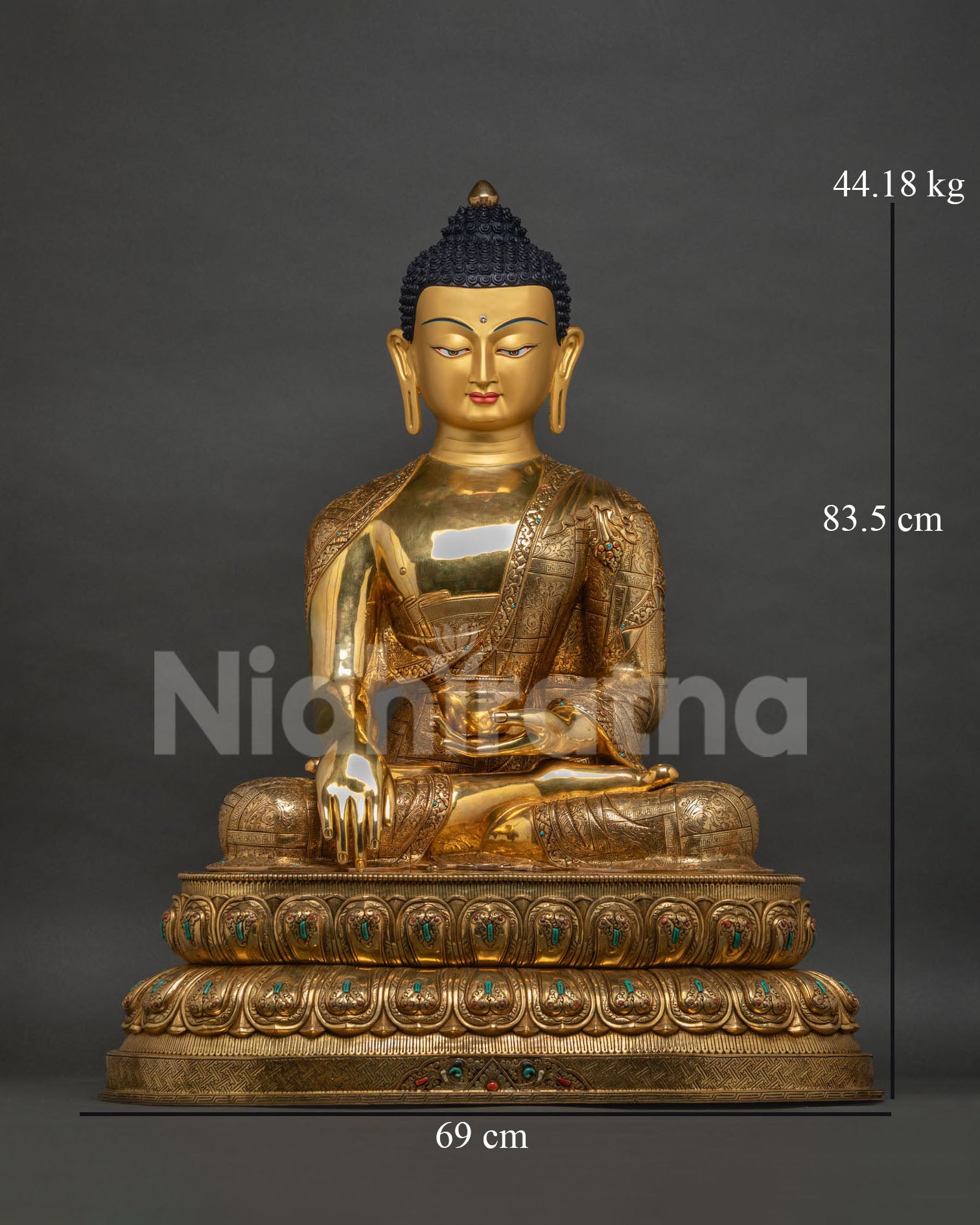 Grand Shakyamuni Buddha Statue 32 Inch Gold Fire-Gilded Nepalese Masterwork