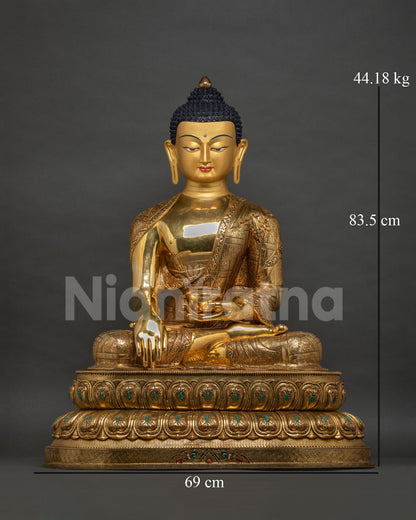 Grand Shakyamuni Buddha Statue 32 Inch Gold Fire-Gilded Nepalese Masterwork