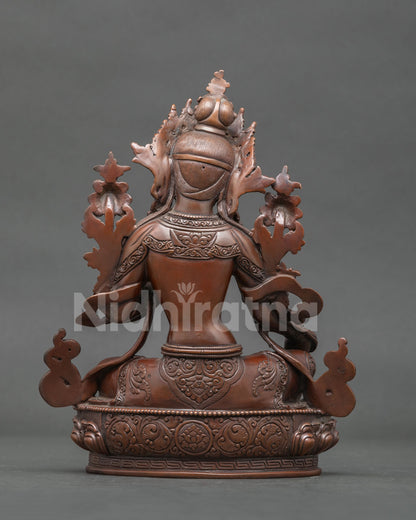 Green Tara buddhist statue mother of liberation chemically oxidized finish.