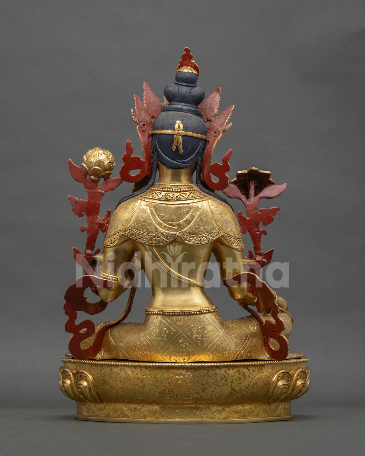 Green Tara Copper Statue Back View, Handcarved Buddhist Sculpture Nepal