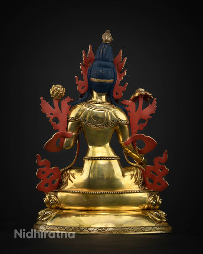 Green Tara meditation statue for Buddhist altar, prayer, and spiritual practice