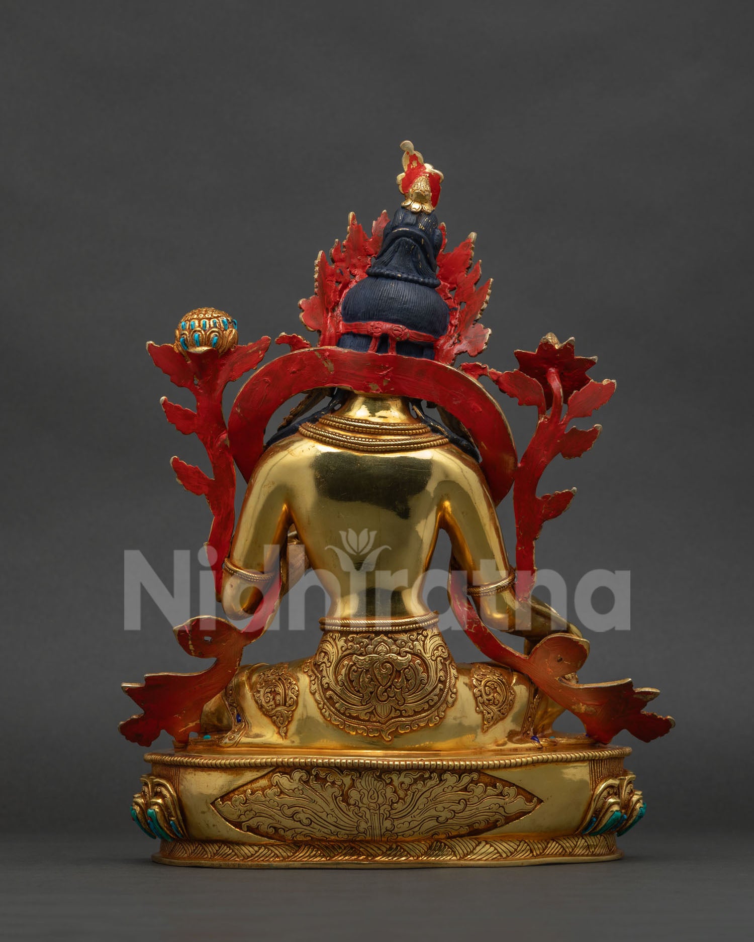 Green Tara statue back view handcrafted copper alloy traditional Newari artisan Nepal altar