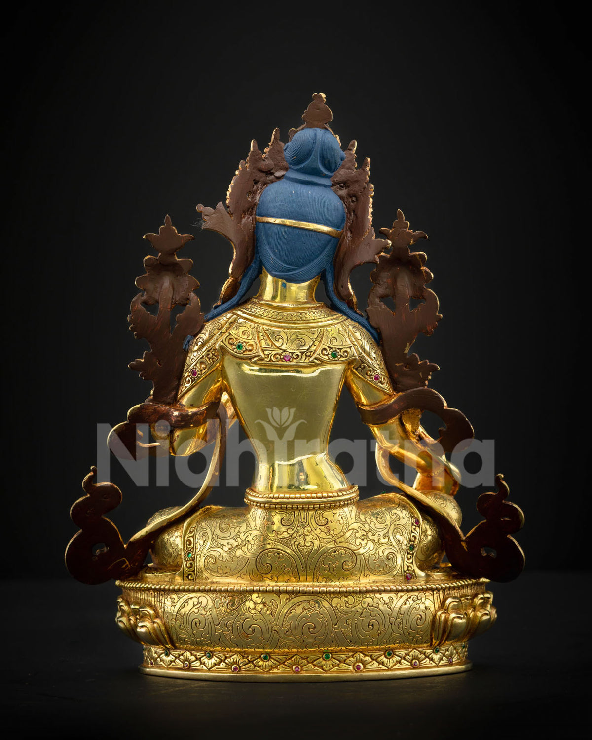 Green Tara Statue Back View, Handcrafted Nepali Copper Buddhist Sculpture