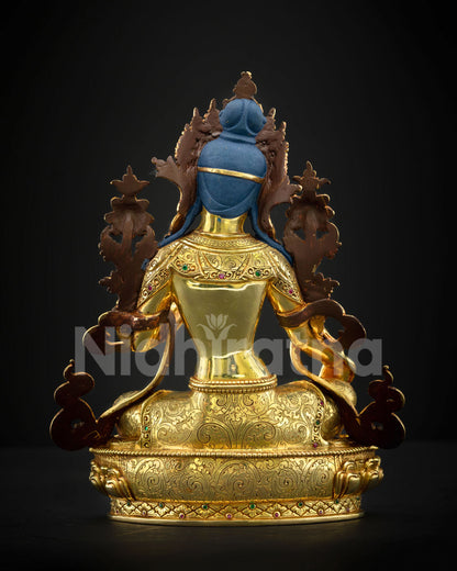 Green Tara Statue Back View, Handcrafted Nepali Copper Buddhist Sculpture