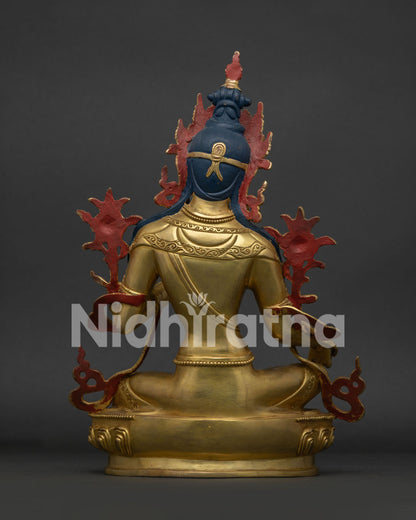 Green Tara Statue back view traditional Nepalese Buddhist sculpture