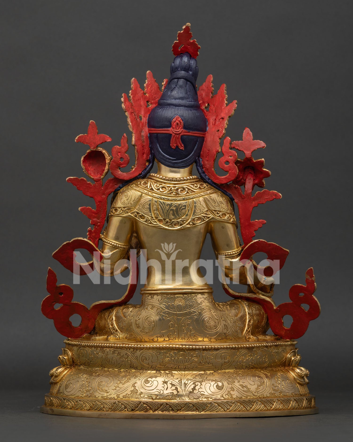 Green Tara Statue back view with handcrafted Nepalese sculpture details