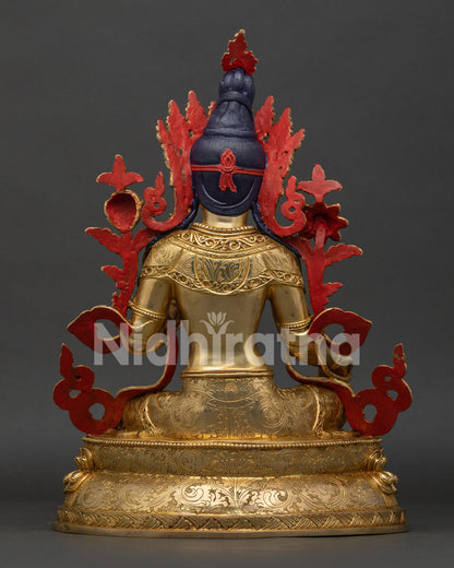 Green Tara Statue back view with handcrafted Nepalese sculpture details