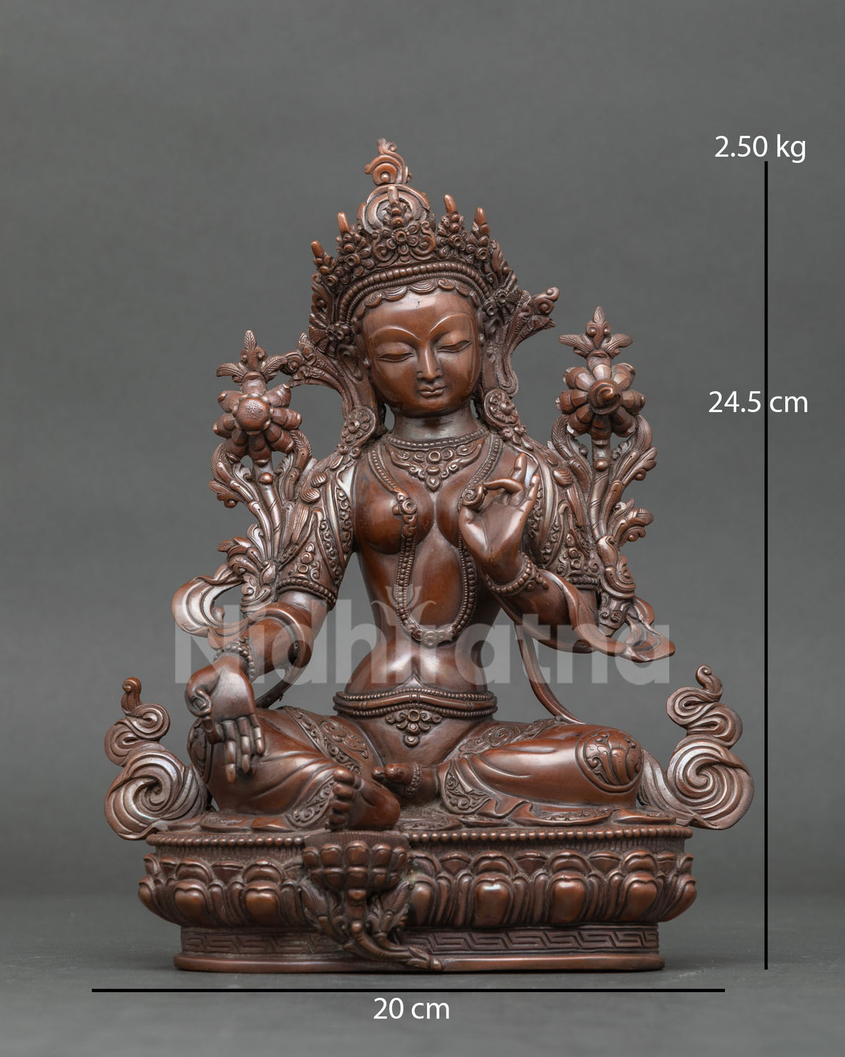 Green Tara statue chemically oxidized copper newari art patan nepal.