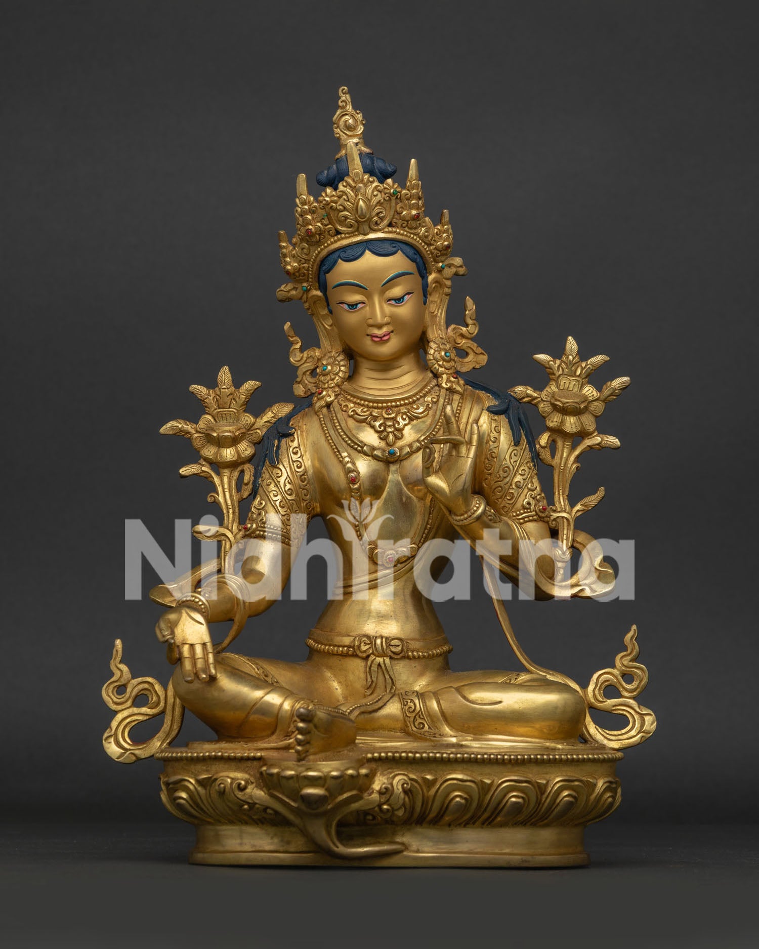 Green Tara Statue front view handcrafted Nepalese Buddhist sculpture
