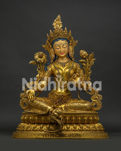 Green Tara Statue front view handcrafted Nepalese copper Buddhist sculpture