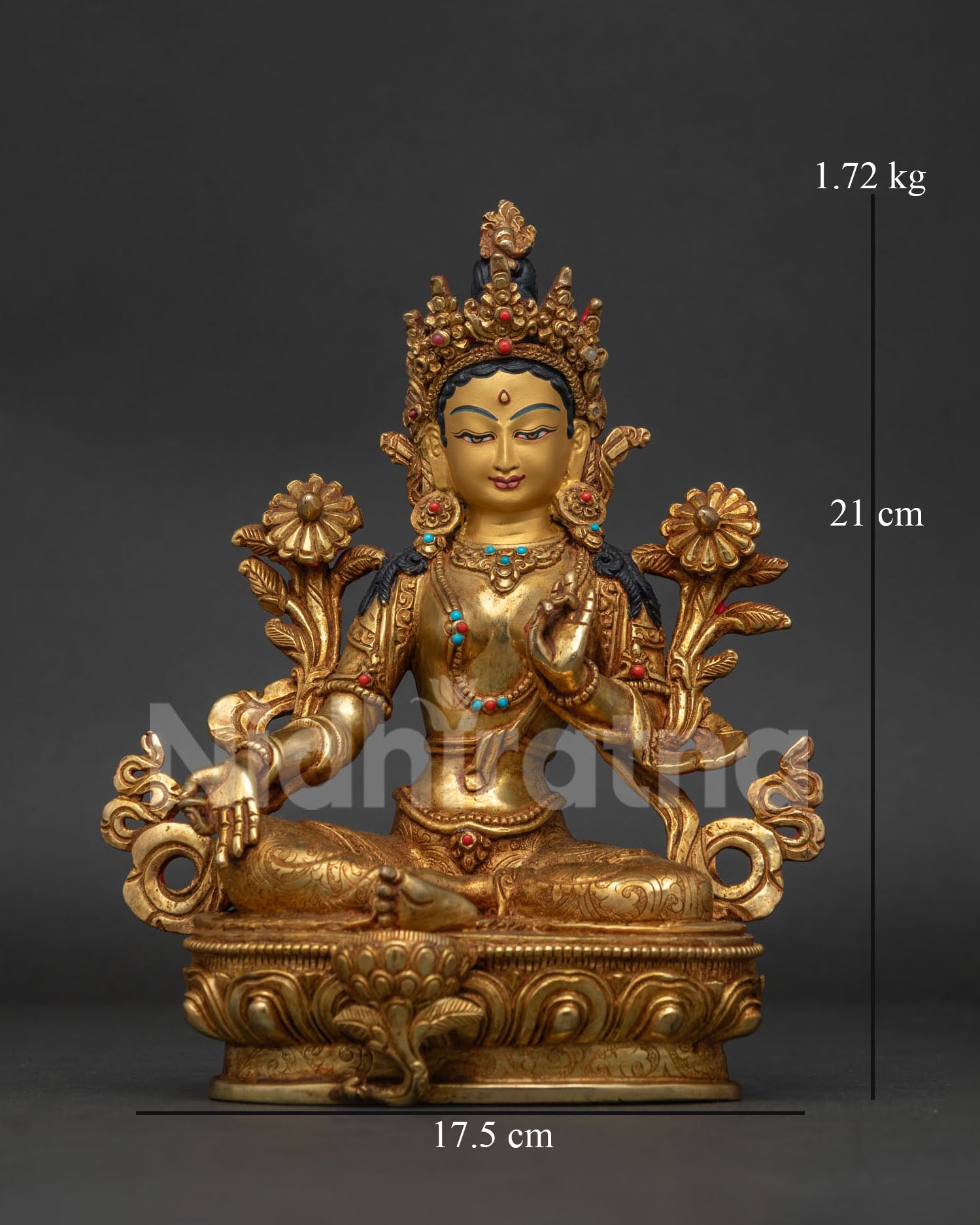 Green Tara statue handcrafted by Newari artisans from Patan Nepal.