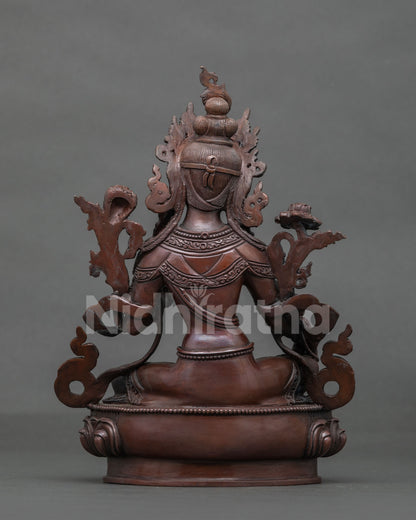 Green Tara statue, handcrafted by Newari artisans in Patan, Nepal using traditional lost-wax casting