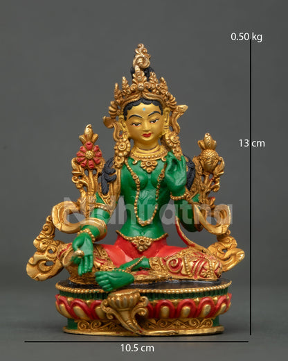 Green Tara statue handcrafted by Newari artists from Patan Nepal.