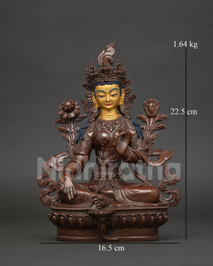 Green Tara statue handcrafted by skilled newari artist from patan nepal.