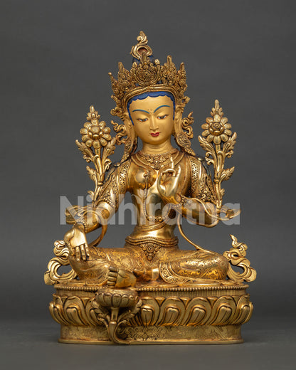 green tara statue handcrafted copper 24k gold gilded buddhist sculpture nepal