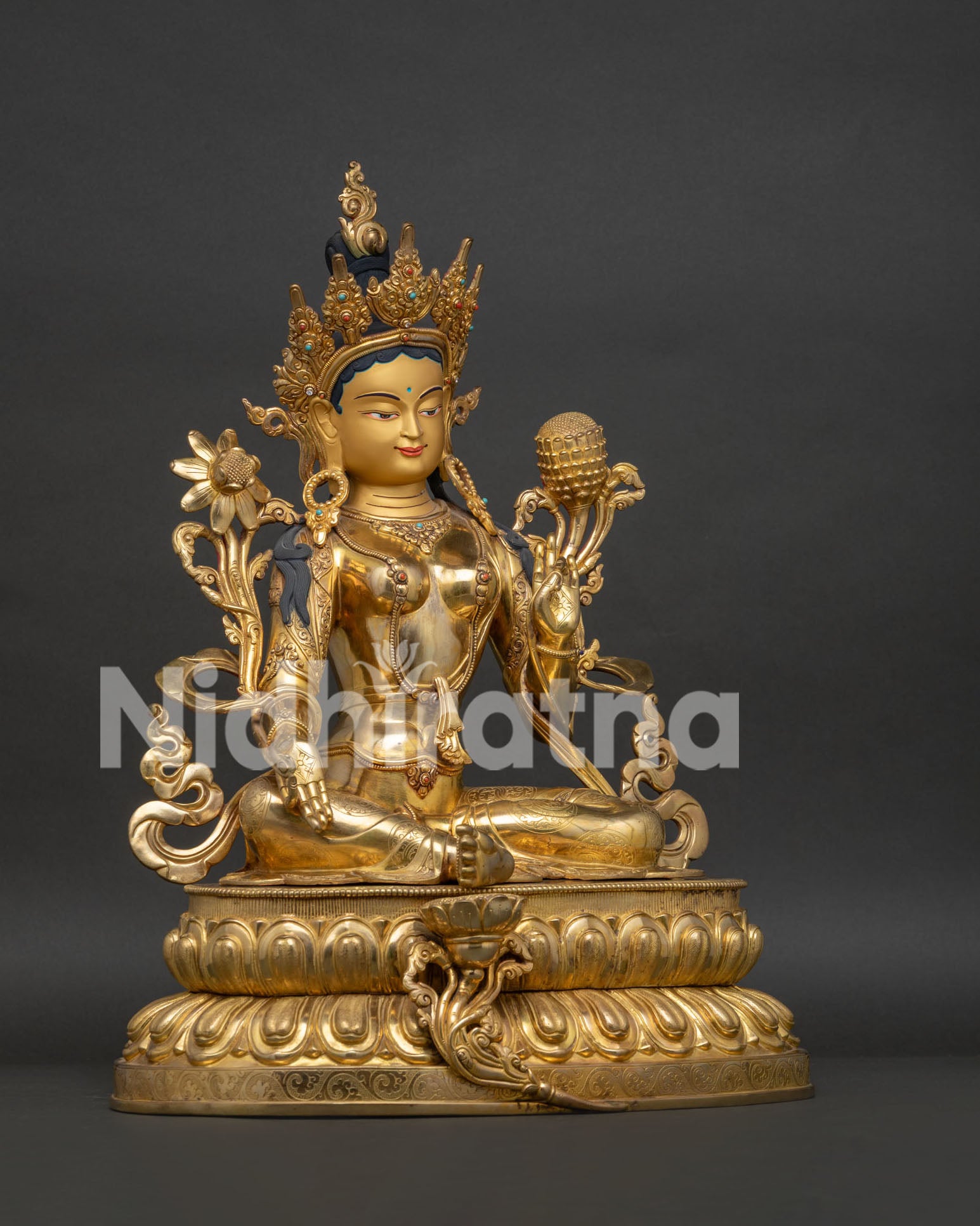 green tara statue handcrafted copper sculpture left view side