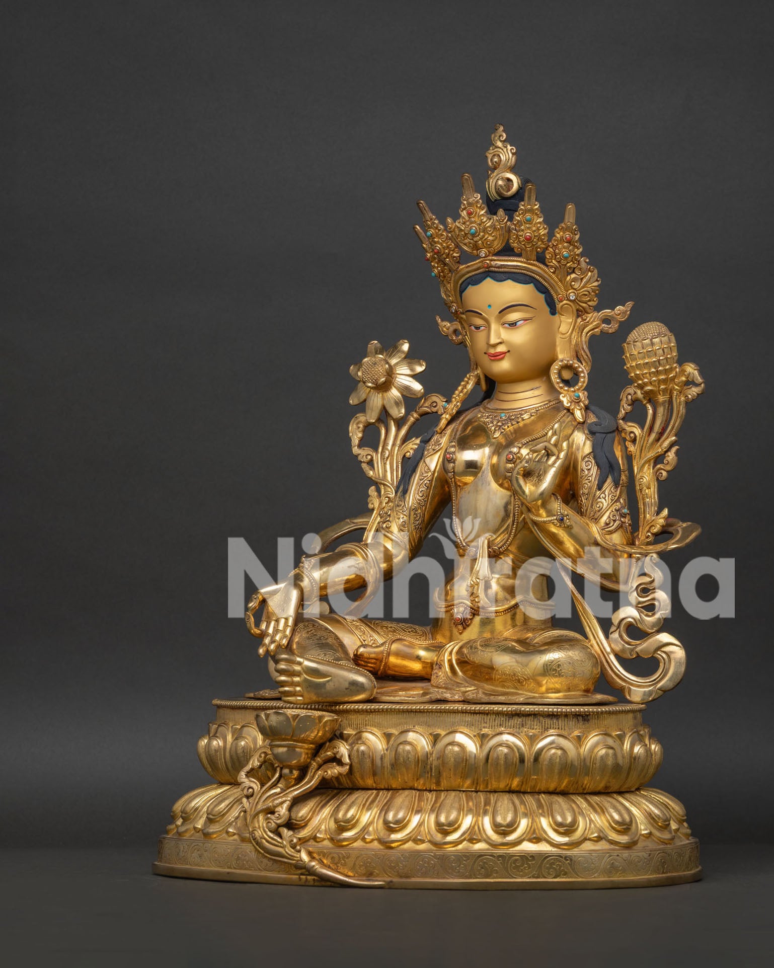 green tara statue handcrafted copper sculpture right view side