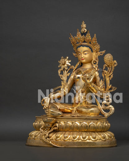 green tara statue handcrafted copper sculpture right view side
