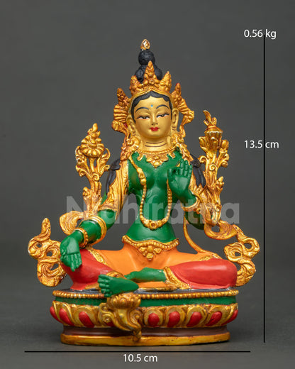 Green Tara statue handmade by Newari artists from Patan Nepal.