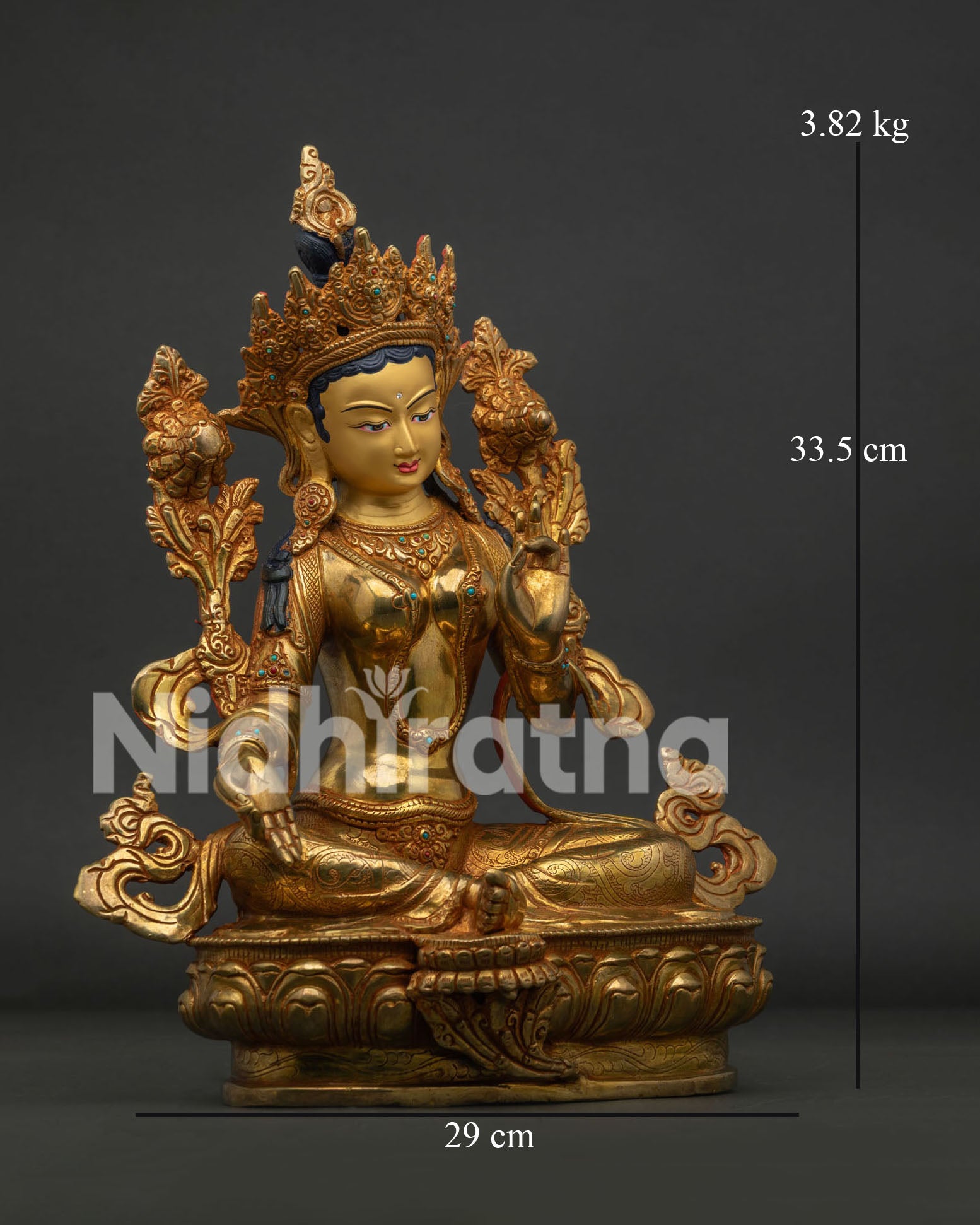 Green Tara Statue in lalitasana posture handcrafted by Newari artisans in Patan, Nepal