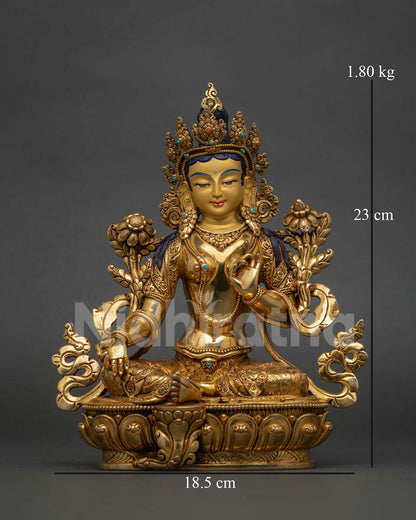 Green Tara Statue Lalitasana Pose Varada Mudra Utpala Lotus Nepalese Buddhist Art.