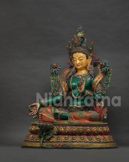 Green Tara Statue left side view, 33 inch Nepalese Buddhist sculpture