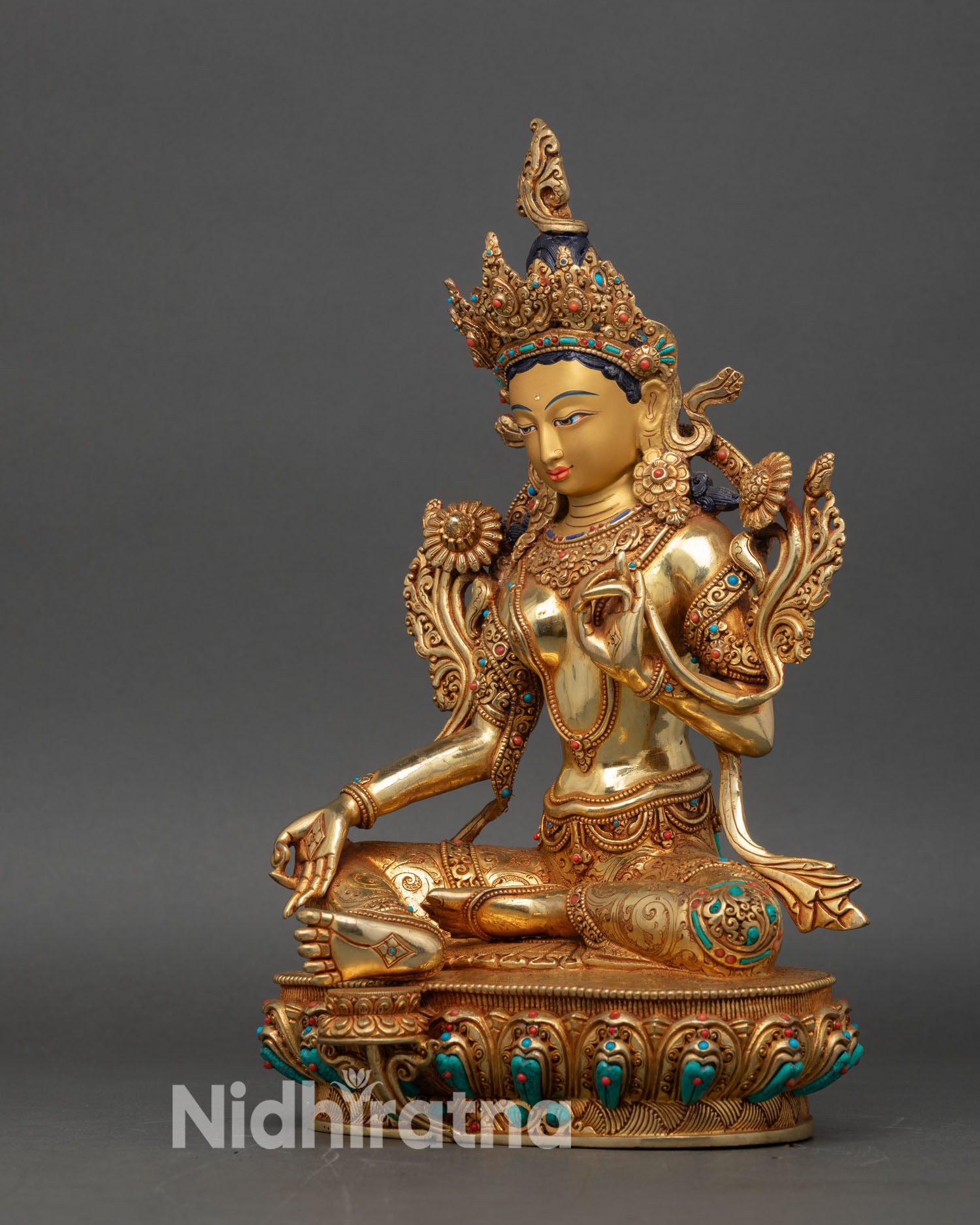 Green Tara Statue left side view Nepalese artisan crafted statue