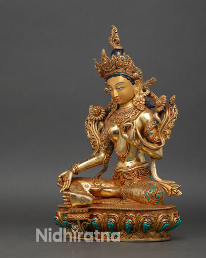 Green Tara Statue left side view Nepalese artisan crafted statue