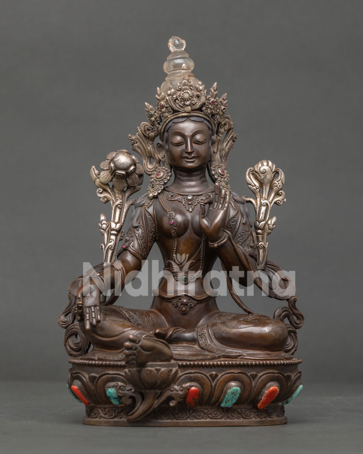 Green Tara Statue oxidized copper handmade in Nepal Buddhist altar sculpture