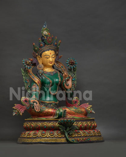 Green Tara Statue right side view, 33 inch Nepalese Buddhist sculpture