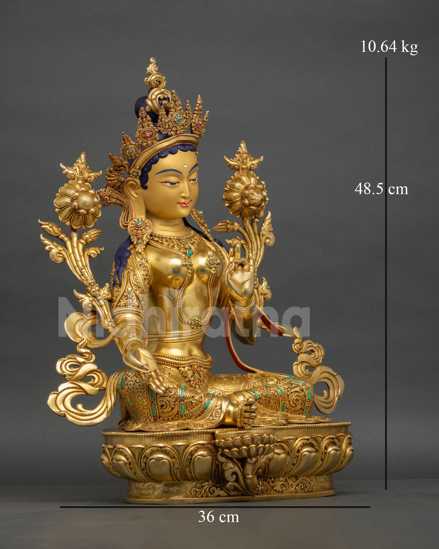 Green Tara Statue Right Side View Himalayan Buddhist Deity Art Copper and Gold Finish