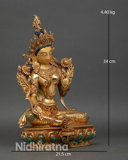 Green Tara Statue right side view Himalayan Buddhist sculpture