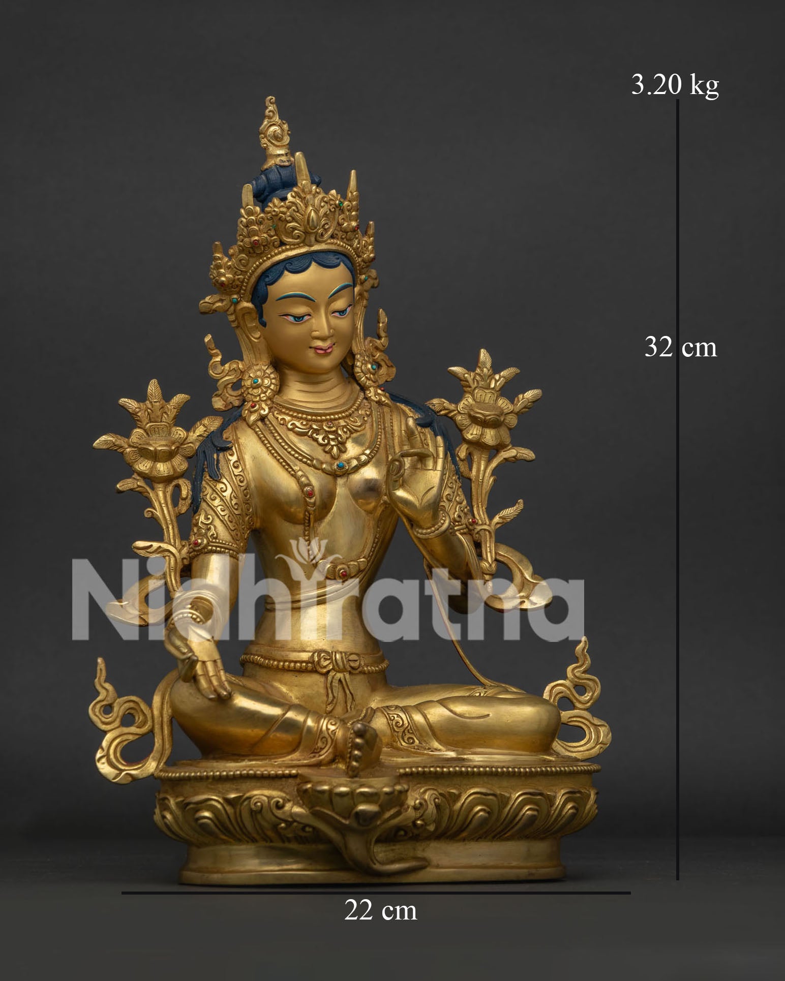 Green Tara Statue right view side handcrafted Newari Buddhist art