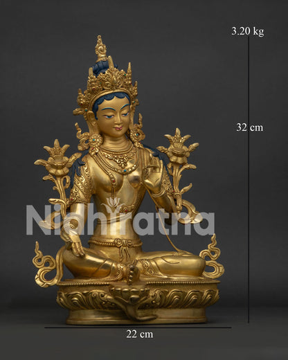 Green Tara Statue right view side handcrafted Newari Buddhist art